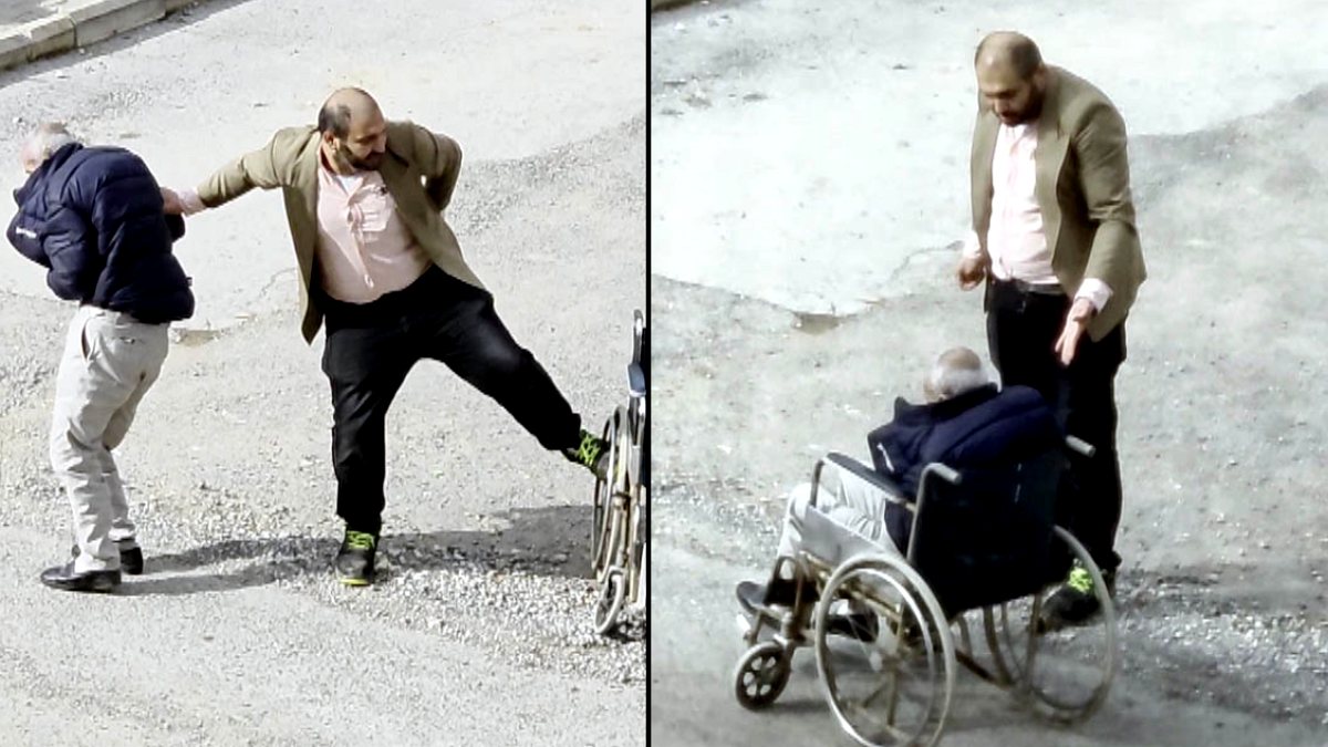Tekerlekli sandalyedeki babasını azarlayıp tekme atınca mahalleli linç etti