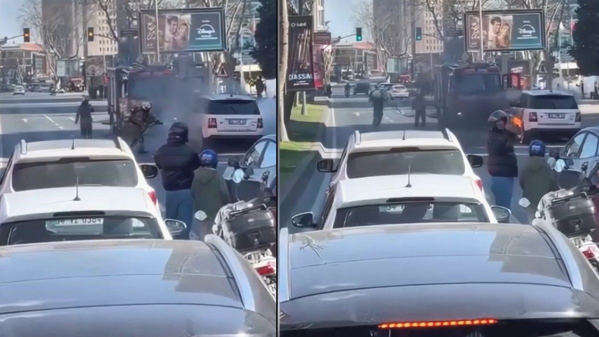 Şişli'de milyonluk araç alev aldı, trafik kilitlendi