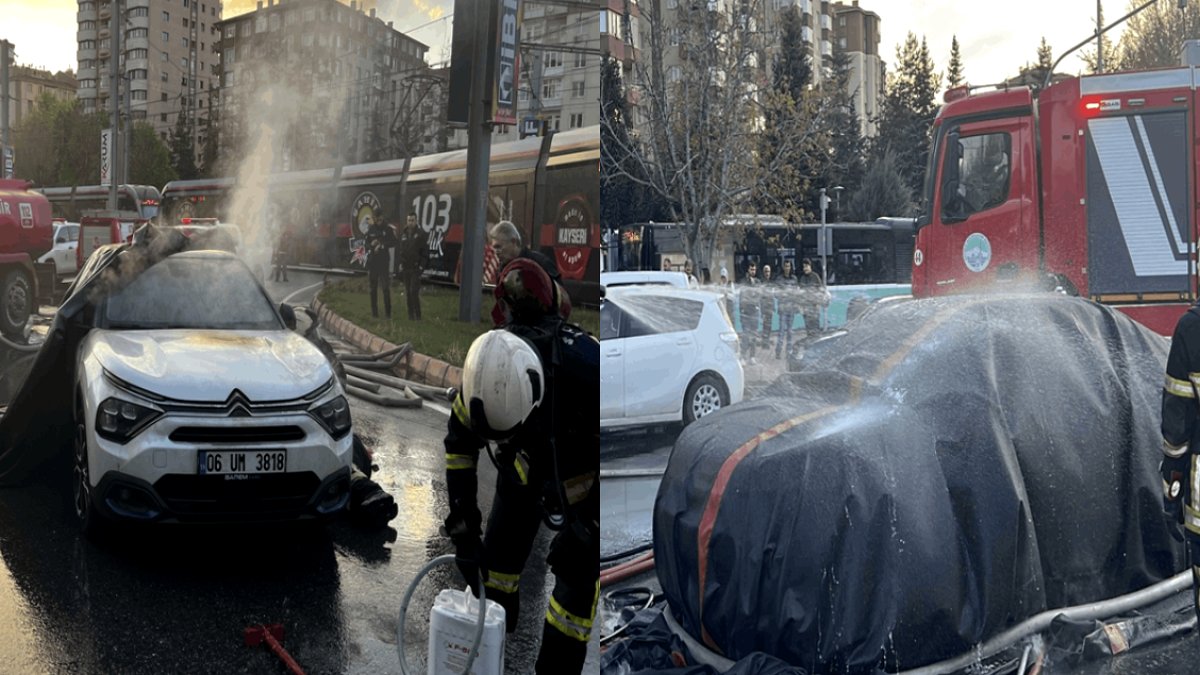 Elektrikli araç yandı: Yangın battaniyesi ile durdu