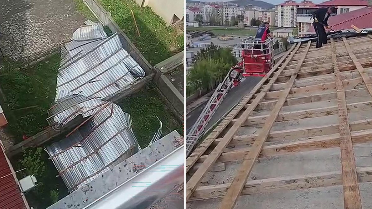 Kars'ta Şiddetli Fırtına: Apartman Çatısı Uçtu, Sac Parçaları Tehlike Saçtı
