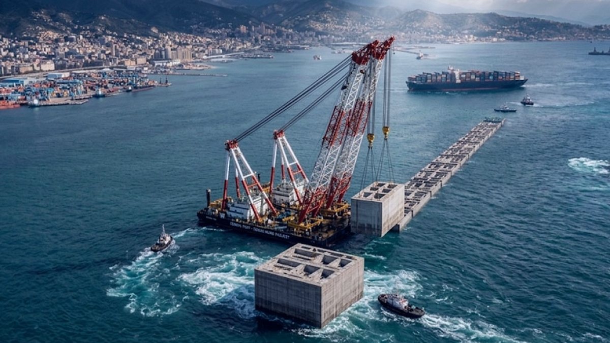 Cenova Limanı'nda Dev Dalgakıran Projesi: 11 Katlı Bina Boyutunda Beton Bloklar Denize İndirildi
