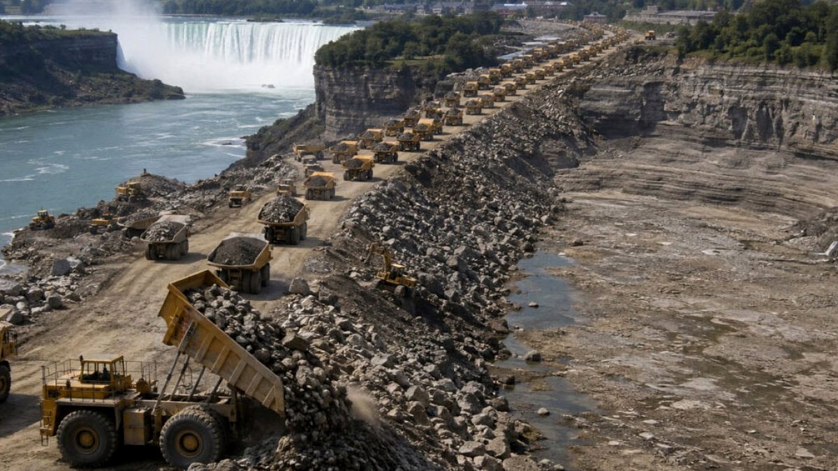 Niagara Şelalesi'nin Suyu Kesildi: 28.000 Ton Kaya ile Dev Bir Baraj Oluşturuldu