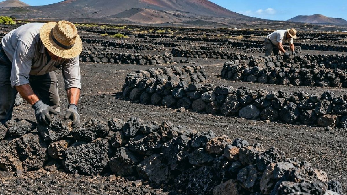 Lanzarote'de Kuraklığa Meydan Okuyan Çiftçiler: Taşlarla Rekor Üzüm Hasadı