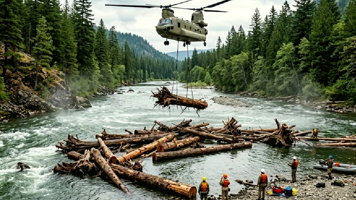 ABD'de Somonlar İçin Dev Müdahale: Helikopterlerle Nehre Ağaç Kütükleri Bırakıldı