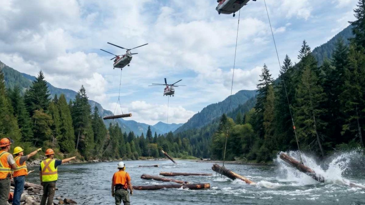Oregon'da Nehirleri Kurtarmak İçin Helikopterle Ağaç Bırakma Operasyonu